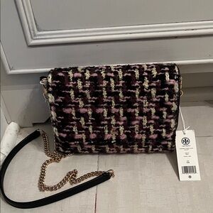 Tory Burch Emerson tweed chain wallet crossbody